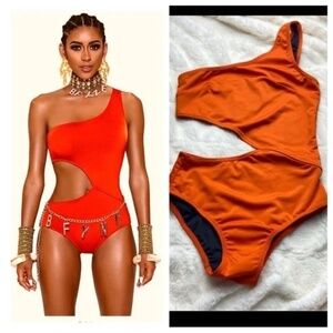 New B Fyne Jordi cutout one piece swimsuit orange nwot 16253